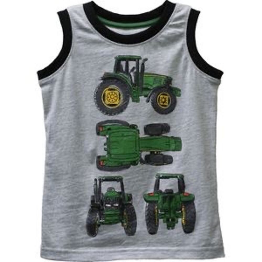 John Deere Tractor View Gray Graphic Muscle Tee